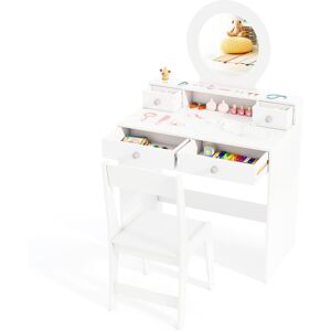 Costway Kids Vanity Set Princess Makeup Dressing Desk and Chair w/Mirror-White Costway Kids Vanity Set Princess Makeup Dressing Desk and Chair w/Mirror-White