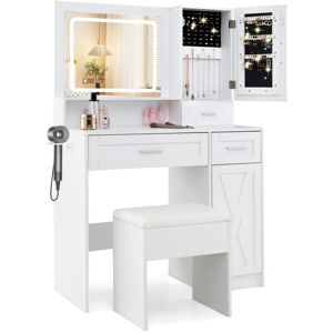 Costway Makeup Vanity Desk Farmhouse Dressing Table & Stool Set w/ Drawers Costway Makeup Vanity Desk Farmhouse Dressing Table & Stool Set w/ Drawers