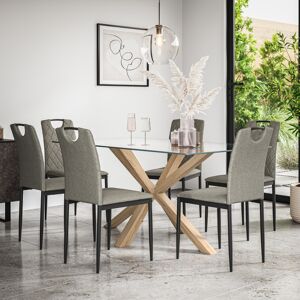 MORE4HOMES (Grey) Etta Glass Dining Table Set w Solid Oak Legs w 4-6 Monza Fabric Chair MORE4HOMES (Grey) Etta Glass Dining Table Set w Solid Oak Legs w 4-6 Monza Fabric Chair