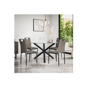MORE4HOMES (Grey) Malvern Round Glass Dining Table Set w Black Oak Legs w 4-6 Monza Chair MORE4HOMES (Grey) Malvern Round Glass Dining Table Set w Black Oak Legs w 4-6 Monza Chair