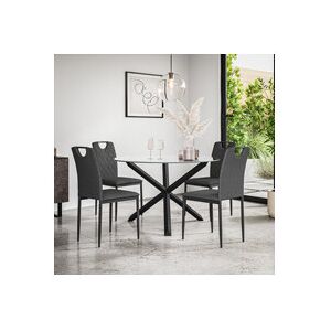 MORE4HOMES (Charcoal) Malvern Round Glass Dining Table Set w Black Oak Legs w 4-6 Monza Lin MORE4HOMES (Charcoal) Malvern Round Glass Dining Table Set w Black Oak Legs w 4-6 Monza Lin