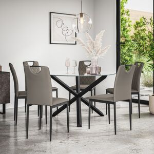 MORE4HOMES (Grey) Malvern Round Glass Dining Table Set w Black Oak Legs w 4-6 Monza Chair MORE4HOMES (Grey) Malvern Round Glass Dining Table Set w Black Oak Legs w 4-6 Monza Chair
