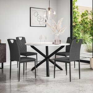 MORE4HOMES (Charcoal) Malvern Round Marble Effect Dining Table Set Black Oak Leg 4-6 Monza MORE4HOMES (Charcoal) Malvern Round Marble Effect Dining Table Set Black Oak Leg 4-6 Monza