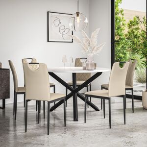 MORE4HOMES (Beige) Malvern Round Marble Effect Dining Table Set w Black Oak Legs 4-6 Monza MORE4HOMES (Beige) Malvern Round Marble Effect Dining Table Set w Black Oak Legs 4-6 Monza