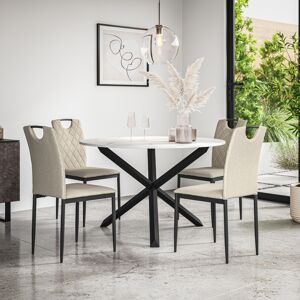 MORE4HOMES (Beige) Malvern Round Marble Effect Dining Table Set Black Oak Leg 4-6 Monza Lin MORE4HOMES (Beige) Malvern Round Marble Effect Dining Table Set Black Oak Leg 4-6 Monza Lin