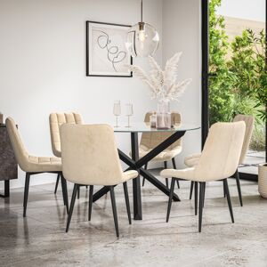 MORE4HOMES (Beige) Malvern Round Glass Dining Table Set w Black Oak Legs w 4-6 Nova Velvet MORE4HOMES (Beige) Malvern Round Glass Dining Table Set w Black Oak Legs w 4-6 Nova Velvet