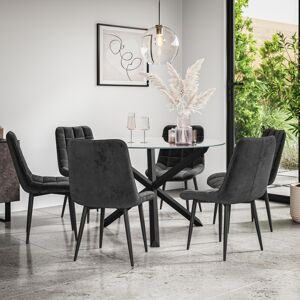 MORE4HOMES (Black) Malvern Round Glass Dining Table Set w Black Oak Legs w 4-6 Nova Velvet MORE4HOMES (Black) Malvern Round Glass Dining Table Set w Black Oak Legs w 4-6 Nova Velvet