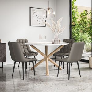 MORE4HOMES (Grey) Malvern Round Marble Effect Dining Table Set w Oak Legs w 4-6 Nova Dining MORE4HOMES (Grey) Malvern Round Marble Effect Dining Table Set w Oak Legs w 4-6 Nova Dining