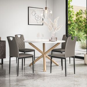 MORE4HOMES (Grey) Malvern Round Marble Effect Dining Table Set w Oak Legs w 4-6 Monza Chair MORE4HOMES (Grey) Malvern Round Marble Effect Dining Table Set w Oak Legs w 4-6 Monza Chair