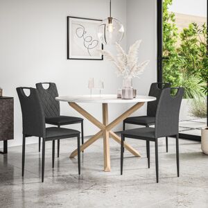 MORE4HOMES (Charcoal) Malvern Round Marble Effect Dining Table Set w Oak Legs w 4-6 Monza L MORE4HOMES (Charcoal) Malvern Round Marble Effect Dining Table Set w Oak Legs w 4-6 Monza L