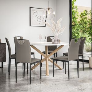MORE4HOMES (Grey) Malvern Round Marble Effect Dining Table Set w Oak Legs w 4-6 Monza Chair MORE4HOMES (Grey) Malvern Round Marble Effect Dining Table Set w Oak Legs w 4-6 Monza Chair