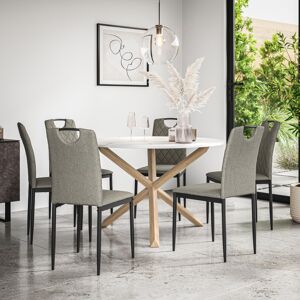 MORE4HOMES (Grey) Malvern Round Marble Effect Dining Table Set w Oak Legs w 4-6 Monza Linen MORE4HOMES (Grey) Malvern Round Marble Effect Dining Table Set w Oak Legs w 4-6 Monza Linen