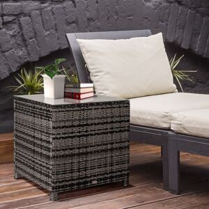 Outsunny Side Table Furniture Tempered Glass Garden Patio Wicker Mixed Grey Outsunny Side Table Furniture Tempered Glass Garden Patio Wicker Mixed Grey