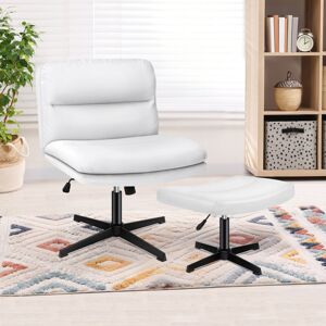 ELFORDSON Office Chair Computer Cross-legged Seat Work Ottoman PU Leather White ELFORDSON Office Chair Computer Cross-legged Seat Work Ottoman PU Leather White