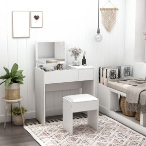 HOMCOM Dressing Table Set with Flip-up Mirror Padded Stool Sliding Drawer White HOMCOM Dressing Table Set with Flip-up Mirror Padded Stool Sliding Drawer White