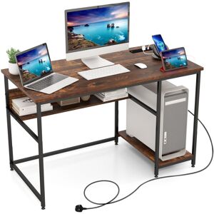 Costway 120CM Computer Desk w/ Power Outlet & Shelf Home Office Studying Table Costway 120CM Computer Desk w/ Power Outlet & Shelf Home Office Studying Table