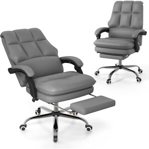 Costway Ergonomic Office Chair PU Leather Computer Chair w/ Footrest-Grey Costway Ergonomic Office Chair PU Leather Computer Chair w/ Footrest-Grey