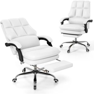 Costway Ergonomic Office Chair PU Leather Computer Chair w/ Footrest-White Costway Ergonomic Office Chair PU Leather Computer Chair w/ Footrest-White