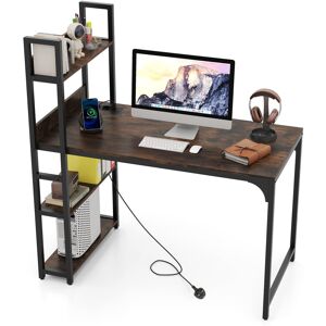 Costway Computer Desk 120 CM Study Writing Desk with Charging Station-Brown Costway Computer Desk 120 CM Study Writing Desk with Charging Station-Brown