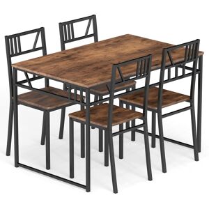 Costway 5 Pcs Dining Table Set Industrial-Style Kitchen Table & 4 Chairs-Coffee Costway 5 Pcs Dining Table Set Industrial-Style Kitchen Table & 4 Chairs-Coffee