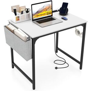 Costway 80 X 60 cm Computer Desk Home Office Desk w/ Charging Station-White Costway 80 X 60 cm Computer Desk Home Office Desk w/ Charging Station-White