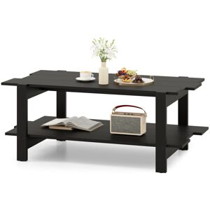 Costway 2-Tier Coffee Table Slatted Wood Center Table with Storage Shelf-Black Costway 2-Tier Coffee Table Slatted Wood Center Table with Storage Shelf-Black