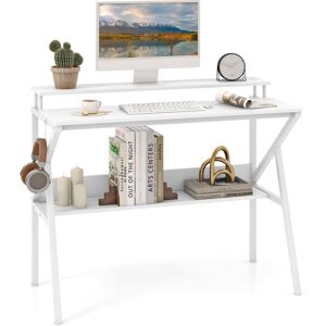 Costway Home Office Desk Space Saving Computer Desk w/ Monitor Stand-White Costway Home Office Desk Space Saving Computer Desk w/ Monitor Stand-White