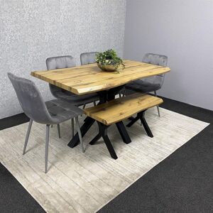KOSY KOALA Wooden Brown Dining Table with Bench and 4 Grey Velvet Chairs KOSY KOALA Wooden Brown Dining Table with Bench and 4 Grey Velvet Chairs