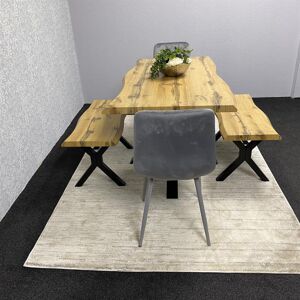 KOSY KOALA Wooden Dining Table with 2 Benches and Grey Velvet Chairs KOSY KOALA Wooden Dining Table with 2 Benches and Grey Velvet Chairs