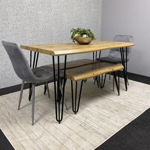 KOSY KOALA Wooden Dining Table with 2 Benches and 2 Grey Velvet Chairs KOSY KOALA Wooden Dining Table with 2 Benches and 2 Grey Velvet Chairs