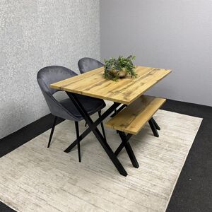 KOSY KOALA Brown Wooden Dining Table with 2 grey Chairs and Bench KOSY KOALA Brown Wooden Dining Table with 2 grey Chairs and Bench