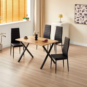 KOSY KOALA Brown Wooden Dining Table with 4 Black Chairs and Bench KOSY KOALA Brown Wooden Dining Table with 4 Black Chairs and Bench