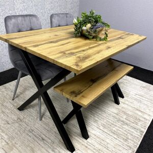 KOSY KOALA Brown Wooden Dining Table with 2 Grey Velvet Chairs and Bench KOSY KOALA Brown Wooden Dining Table with 2 Grey Velvet Chairs and Bench