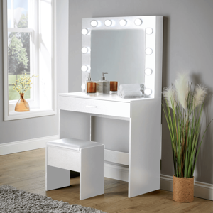 Home Source (White) Dressing Table with Stool and LED Lights Mirror Home Source (White) Dressing Table with Stool and LED Lights Mirror