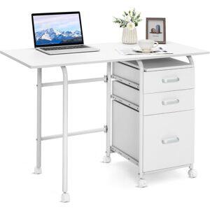 Costway Folding Computer Desk Wheeled PC Laptop Table Writing Workstation-White Costway Folding Computer Desk Wheeled PC Laptop Table Writing Workstation-White