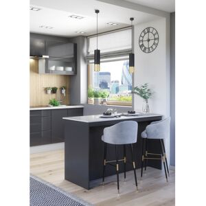 Furneo Kitchen Island Modern Breakfast Bar Shelves Graphite & Marble Effect KI02 Furneo Kitchen Island Modern Breakfast Bar Shelves Graphite & Marble Effect KI02