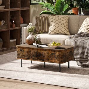 (Brown) HOMCOM Coffee Table with Storage and Sliding Doors for Living Room (Brown) HOMCOM Coffee Table with Storage and Sliding Doors for Living Room