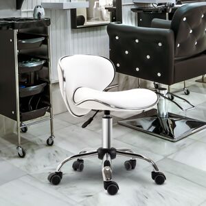 HOMCOM Office Chair Beauty Salon Rolling Technician Stool Chair Low Back White HOMCOM Office Chair Beauty Salon Rolling Technician Stool Chair Low Back White