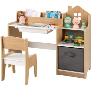 Costway Kids Study Desk and Chair Set Children Study Table with Open Shelves Costway Kids Study Desk and Chair Set Children Study Table with Open Shelves