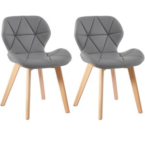 (PU Grey) Charles Jacobs Set of 2 Diamond Patterned Dining Chairs with Beech Woo (PU Grey) Charles Jacobs Set of 2 Diamond Patterned Dining Chairs with Beech Woo