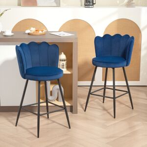 (Blue) HOMCOM Set of 2 Barstools with Petal Backrest for Kitchen Island (Blue) HOMCOM Set of 2 Barstools with Petal Backrest for Kitchen Island