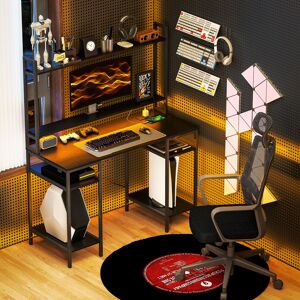 HOMCOM Black Computer Desk with Monitor Stand, RGB LED Lights, Built-in Charging HOMCOM Black Computer Desk with Monitor Stand, RGB LED Lights, Built-in Charging