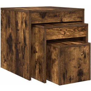 vidaXL Smoked Oak Engineered Wood Nesting Tables - Set of 3, Space-Saving, Versa vidaXL Smoked Oak Engineered Wood Nesting Tables - Set of 3, Space-Saving, Versa