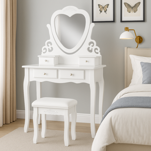 KOSY KOALA White Love Heart dressing table with stool and adjustable mirror KOSY KOALA White Love Heart dressing table with stool and adjustable mirror