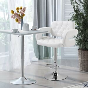 HOMCOM Adjustable Height Barstool Steel Pole PU Leather, White HOMCOM Adjustable Height Barstool Steel Pole PU Leather, White