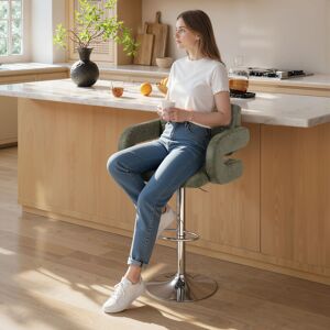 (Green) HOMCOM Adjustable Height Barstool Steel Pole PU Leather Bistro Home Kitc (Green) HOMCOM Adjustable Height Barstool Steel Pole PU Leather Bistro Home Kitc