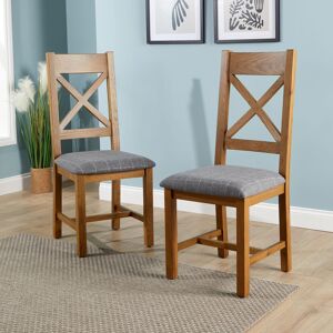 Home Source (Cross Back) High Back Dining Chair Checked Seat Solid Oak Legs Home Source (Cross Back) High Back Dining Chair Checked Seat Solid Oak Legs