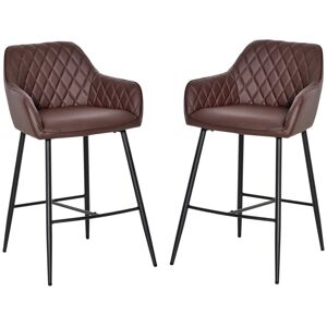 Homcom Set of 2 Bar stools With Backs Retro PU Leather Stylish Dining Seating Home- Bro Homcom Set of 2 Bar stools With Backs Retro PU Leather Stylish Dining Seating Home- Bro