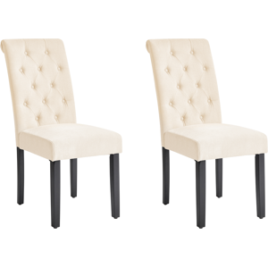 Beliani - Set of 2 Cream Fabric Dining Chairs - Modern Glam Design Beliani - Set of 2 Cream Fabric Dining Chairs - Modern Glam Design