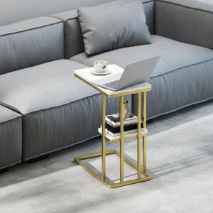 HOMCOM C-Shaped Narrow Side Table, End Table with Shelf, White Marble Grain HOMCOM C-Shaped Narrow Side Table, End Table with Shelf, White Marble Grain